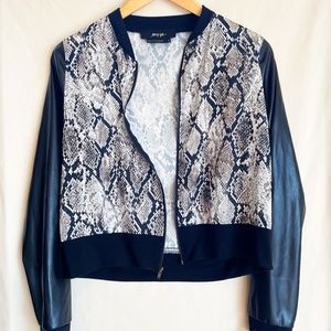 Snake Skin Contrast Faux Leather Bomber Jacket